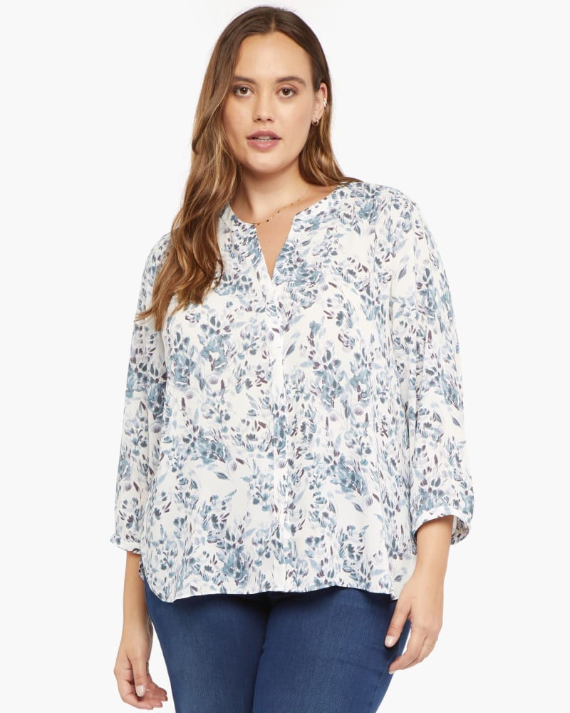 Front of a model wearing a size 0X Pintuck Blouse in Frostedwillow by NYDJ. | dia_product_style_image_id:170806